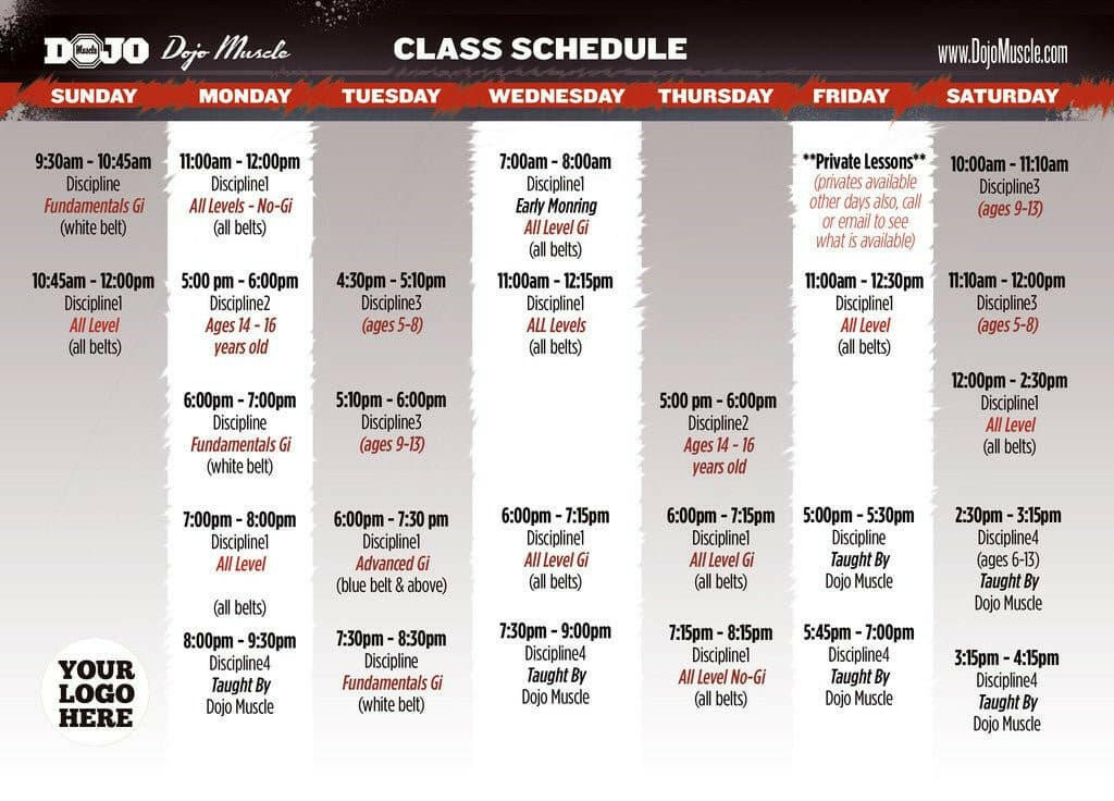 Martial Arts Class Schedules - MMA 1 - Dojo Muscle