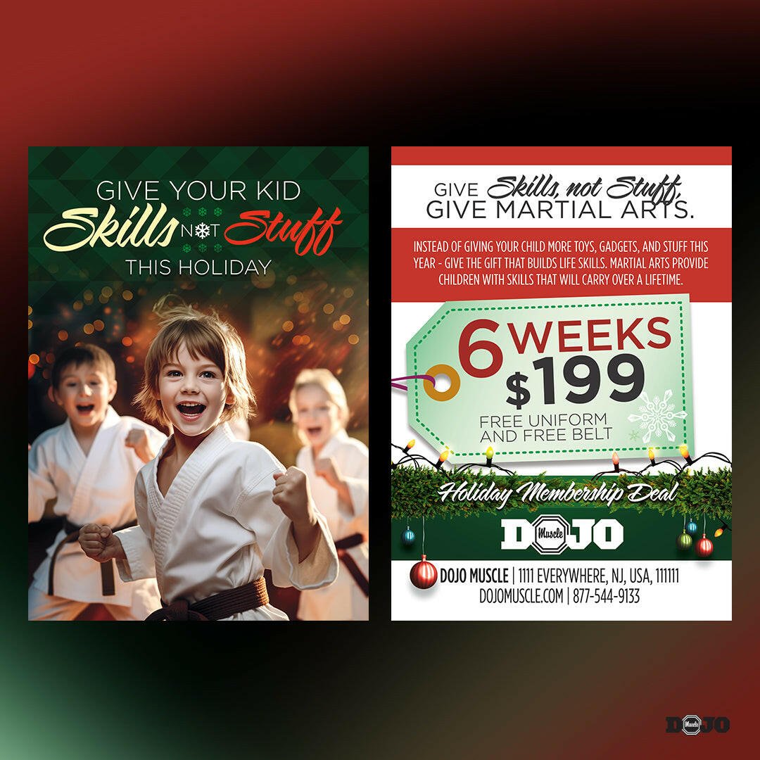 Give Kids Skills Not Stuff - Holiday Series - Postcards - Dojo Muscle