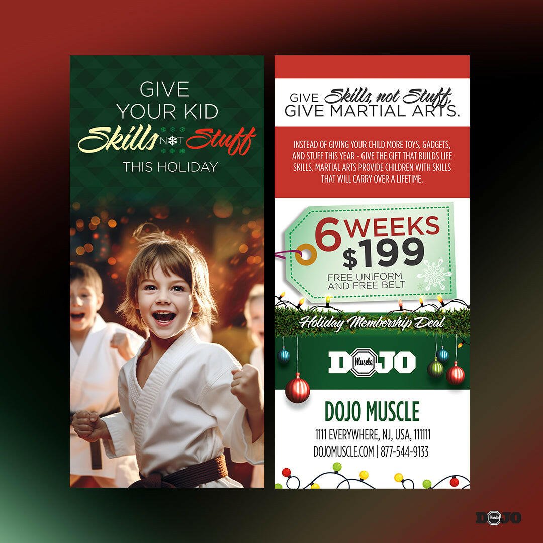 Give Skills Not Gifts - Rack Cards - Holiday Series - Dojo Muscle