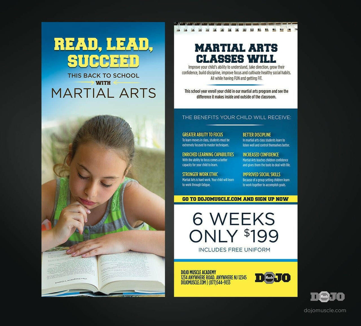 Back To School Read, Lead, Succeed Rack Card 1B - Dojo Muscle