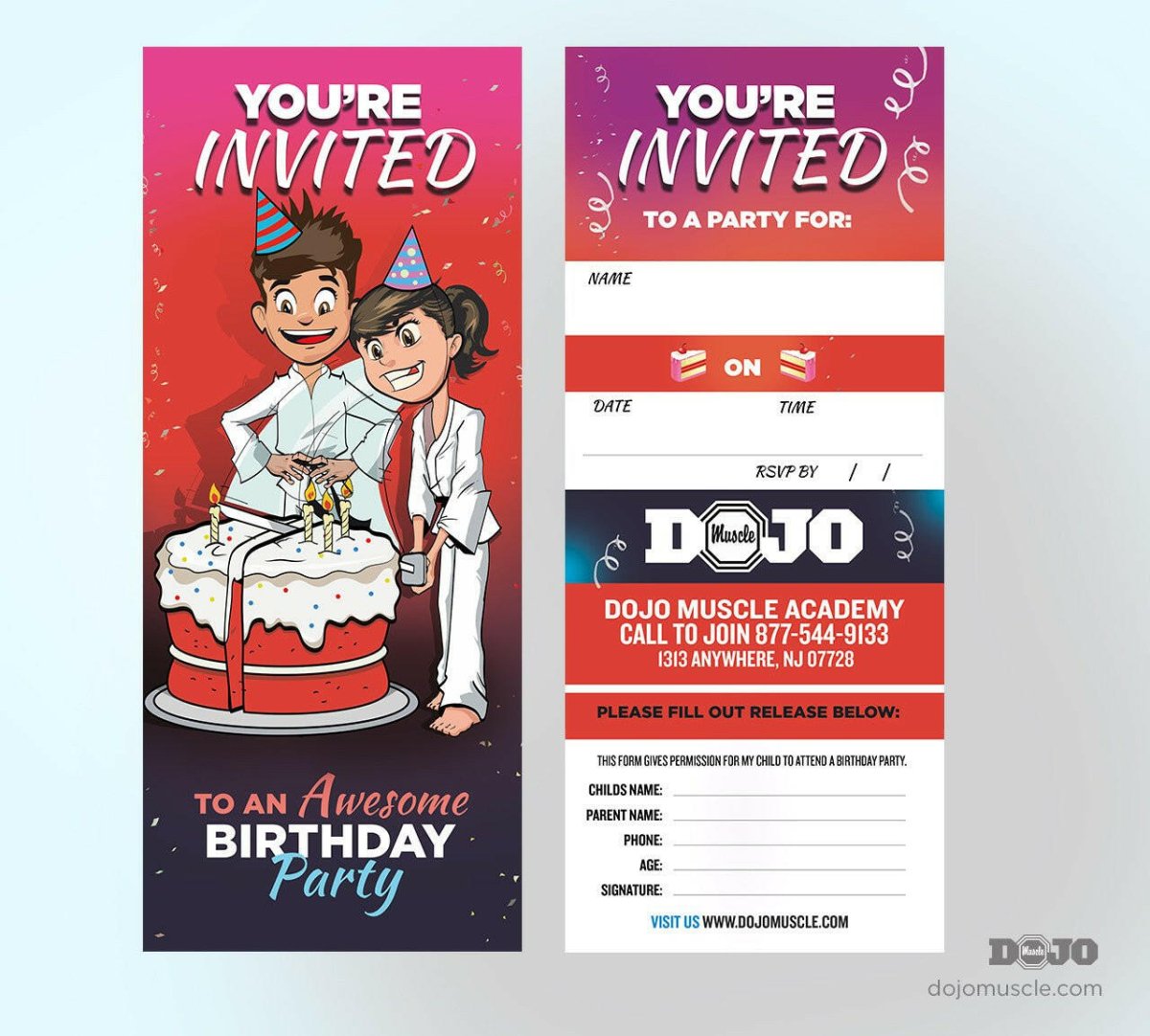Birthday Invitation Tear Off Cards B - Dojo Muscle