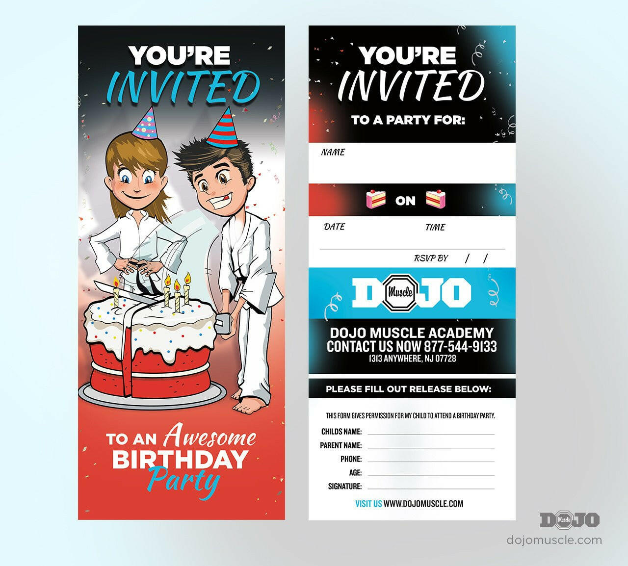 Birthday Invitation Tear Off Cards C - Dojo Muscle