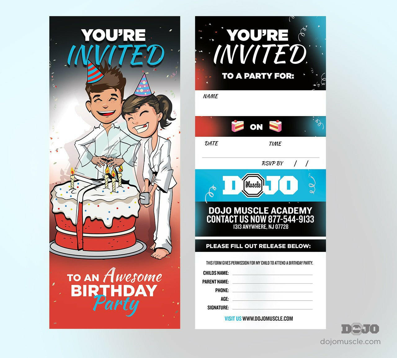 Birthday Invitation Tear Off Cards D - Dojo Muscle