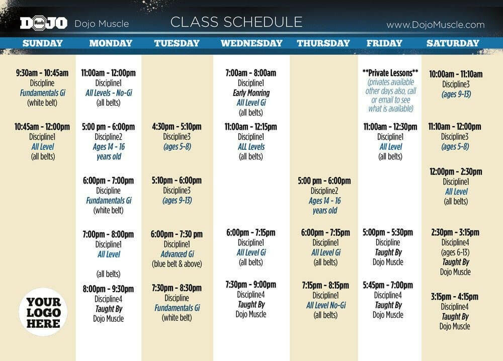 Class Schedules - Jiu Jitsu 2 - Dojo Muscle