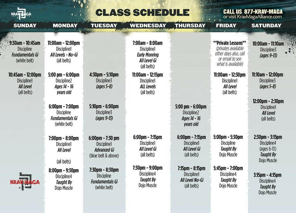 Fitness and Martial Arts Class Schedules - Krav Maga 1A - Dojo Muscle