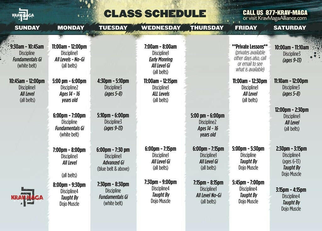 Class Schedules - Krav Maga 1A - Dojo Muscle