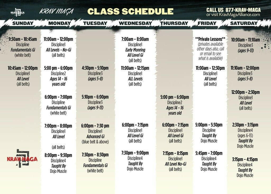 Class Schedules - Krav Maga 1B - Dojo Muscle
