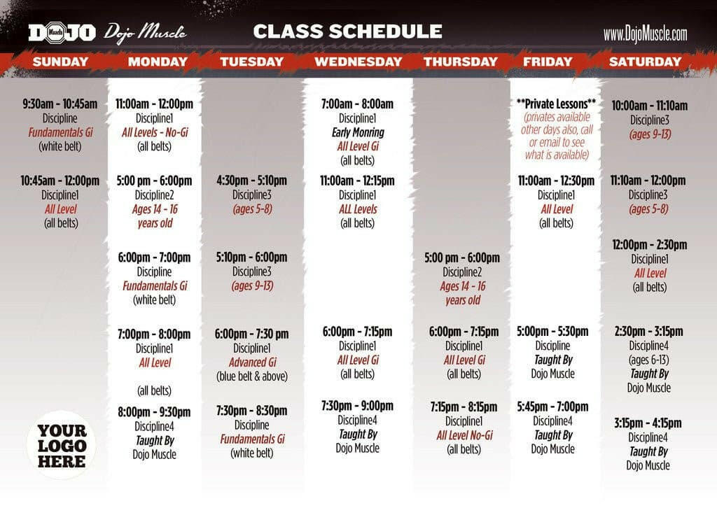 Class Schedules - MMA 1 - Dojo Muscle