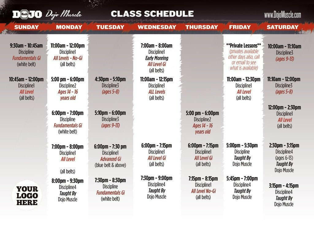 Martial Arts Class Schedules - MMA 3 - Dojo Muscle