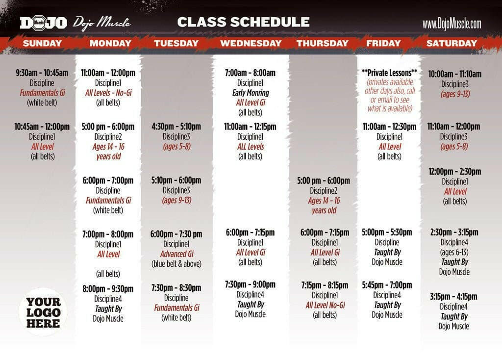 Class Schedules - MMA 3 - Dojo Muscle