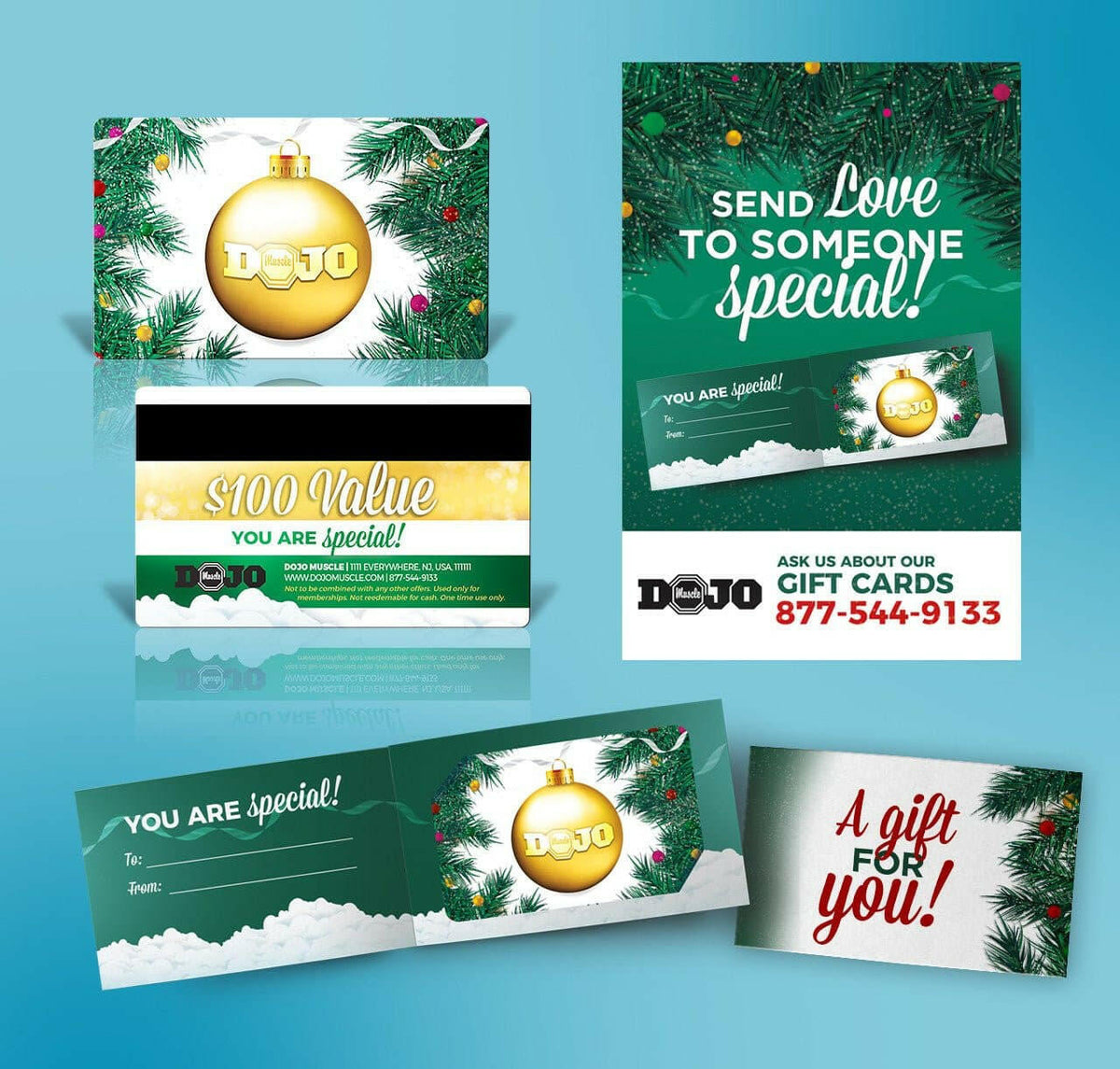 Dojo Muscle Holiday Gift Card - Pine Tree Style Holders and Poster Bundle - Dojo Muscle