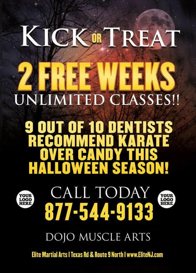 Kick or Treat Halloween Card 1a - Dojo Muscle