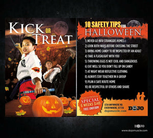 Kick or Treat Safety Tips Halloween Card 2a - Dojo Muscle