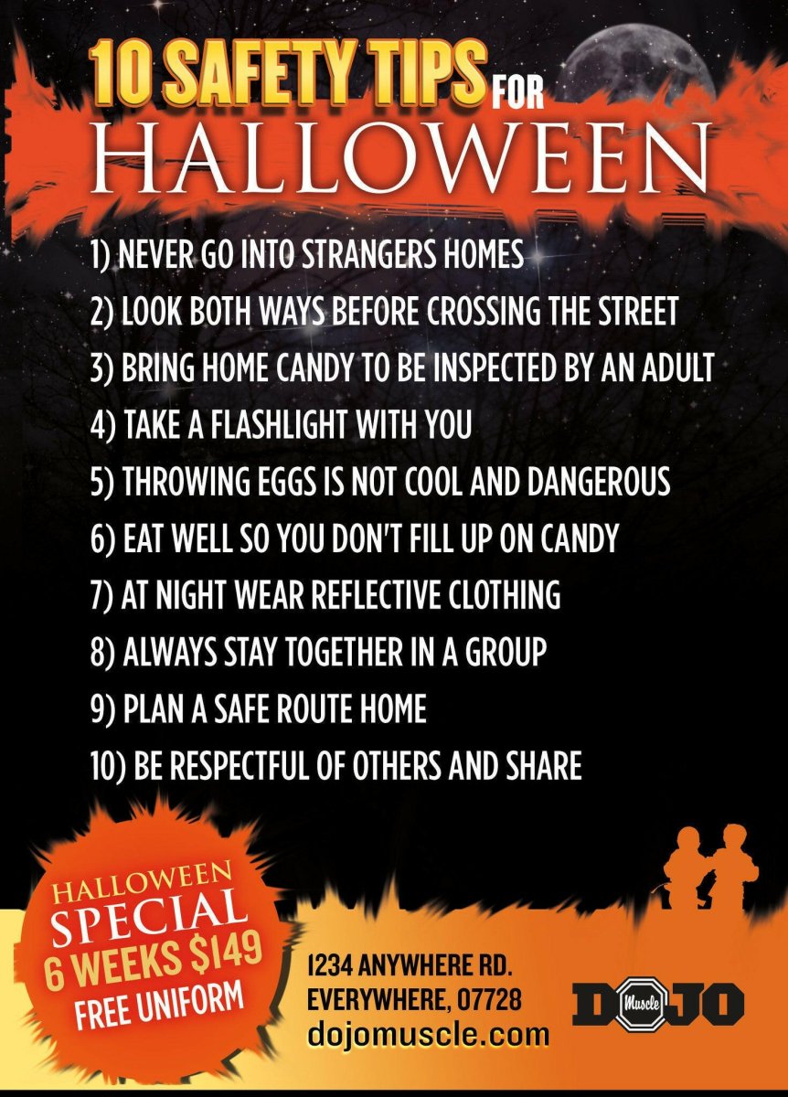 Kick or Treat Safety Tips Halloween Card 2e - Dojo Muscle