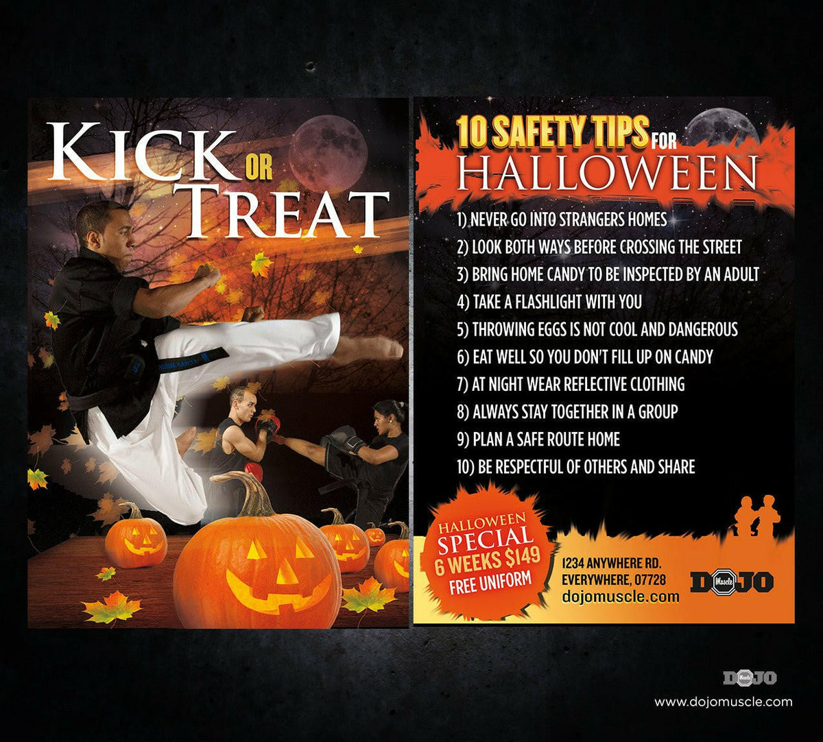 Kick or Treat Safety Tips Halloween Card 2e - Dojo Muscle