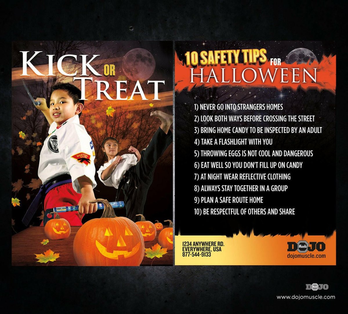 Kick or Treat Safety Tips Halloween Card 3a - Dojo Muscle