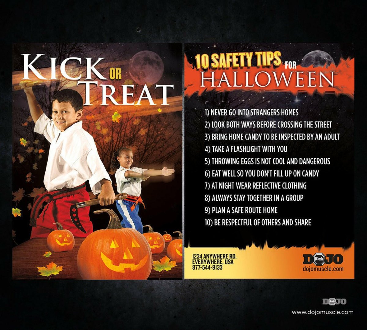 Kick or Treat Safety Tips Halloween Card 3b - Dojo Muscle