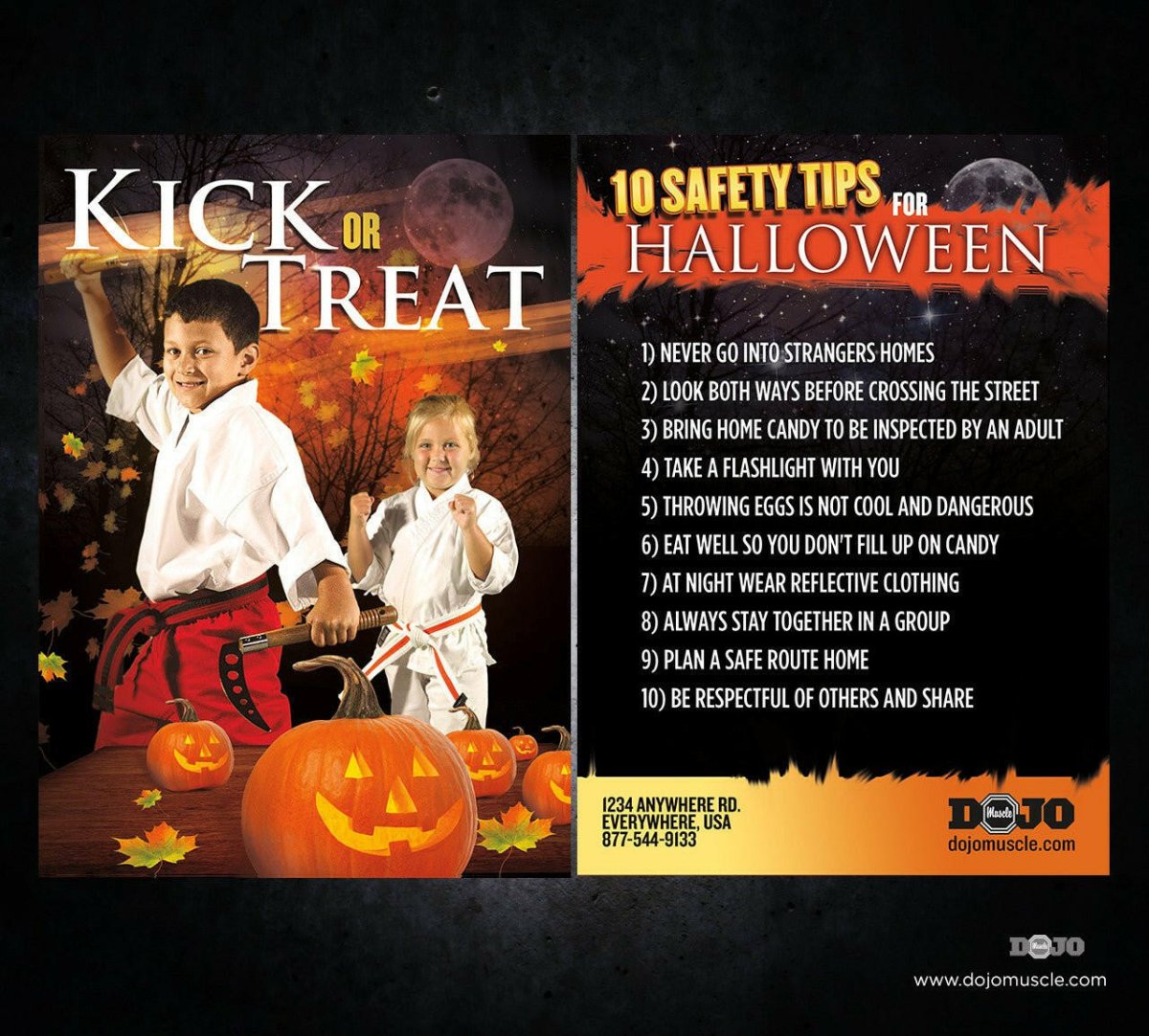 Kick or Treat Safety Tips Halloween Card 3c - Dojo Muscle