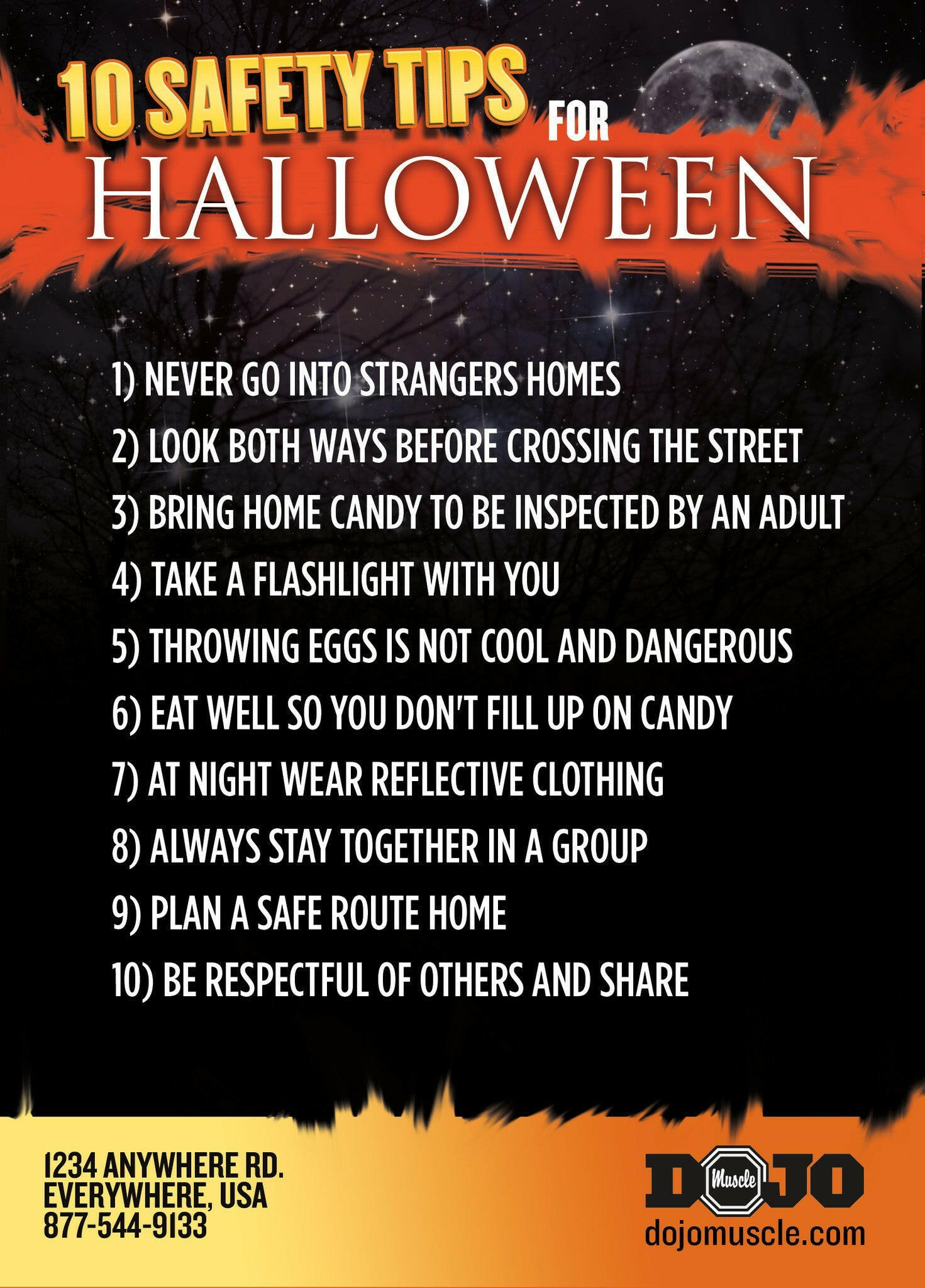 Kick or Treat Safety Tips Halloween Card 3c - Dojo Muscle