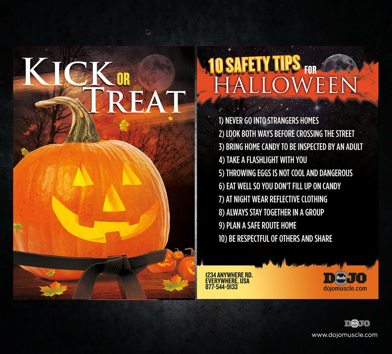 Kick or Treat Safety Tips Halloween Card 3d - Dojo Muscle