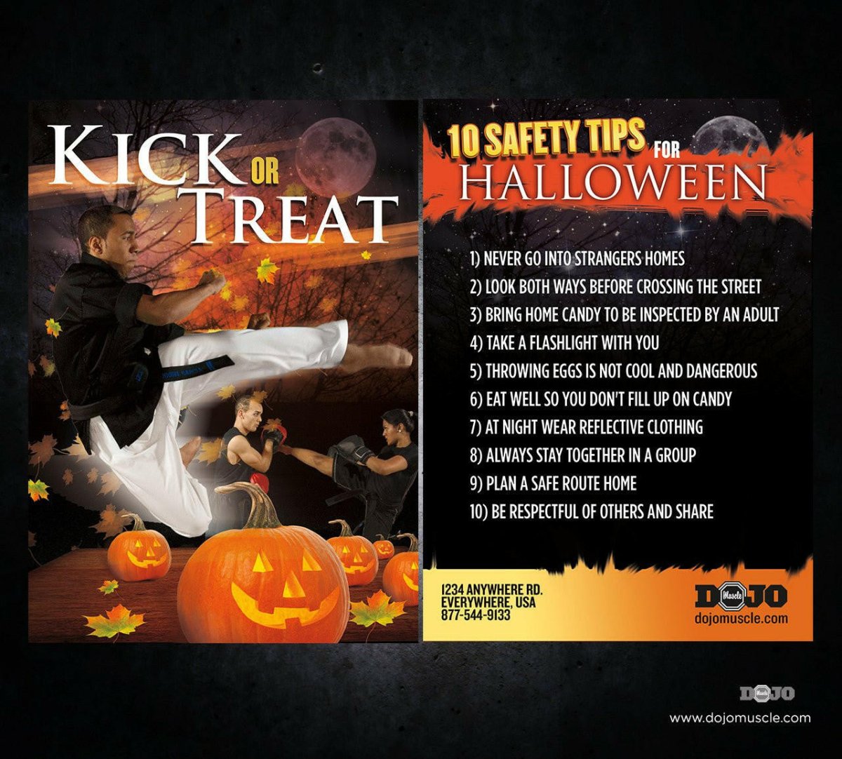Kick or Treat Safety Tips Halloween Card 3e - Dojo Muscle