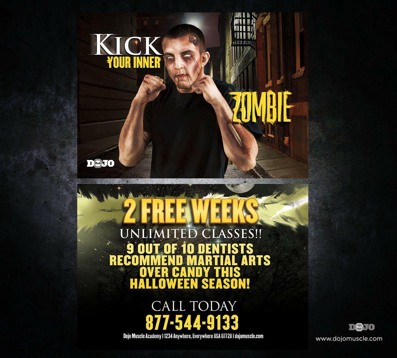 Kick Your Inner Zombie Halloween Card - Dojo Muscle